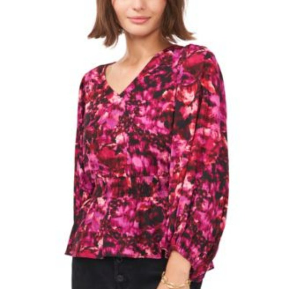 NWT, Vince Camuto, Black/Purple Printed Peplum Blouse, Various